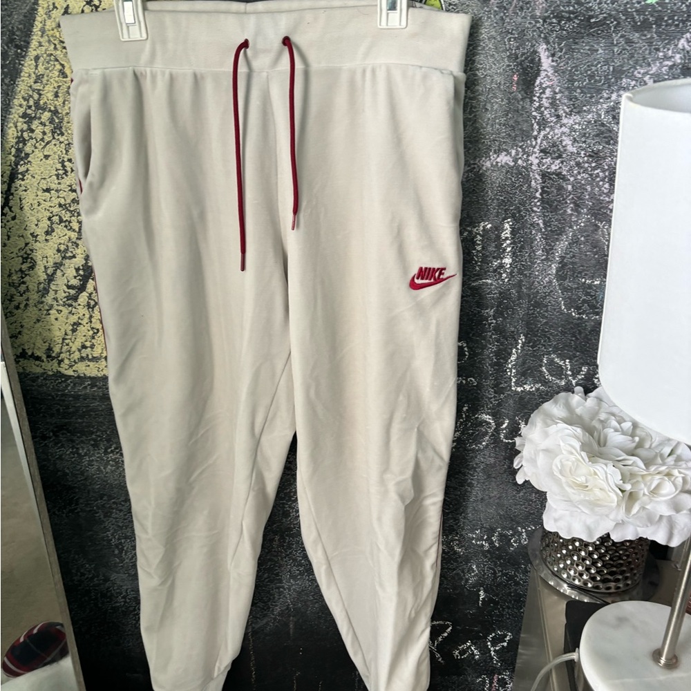 Cream Joggers with Red Logo